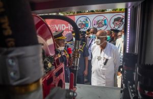 Akeredolu Inaugurates Newly Acquired Fire Fighting Truck Ondo's Governor Oluwarotimi Akeredolu, right, with others...