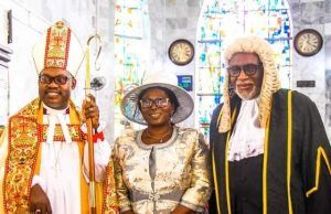 Photo: When Akeredolu Joined Others At Christmas Day Service In Owo Governor Oluwarotimi Akeredolu, right, with the Bishop and his wife...