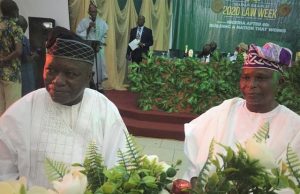Niyi Akintola, Lateef Fagbemi Honoured By Ibadan NBA Chief Adeniyi Akintola, SAN, left, with his friend, Prince Lateef Fagbami, SAN...at the event on Friday night...