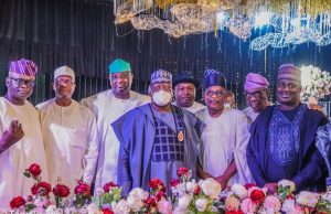 Photo: When Lawan, Others Witnessed The Wedding Of Smart Adeyemi’s Daughter L-R: Senator Olubunmi Adetumbi; Senate Leader, Yahaya Abdullahi; Senator Tolu Odebiyi; Senate President, Ahmad Lawan; Sen. Ifeanyi Uba; Sen. Smart Adeyemi (father of the Bride); Sen. Francis Fadahunsi; and Senator Aliyu Sabi Abdullahi at the wedding reception…