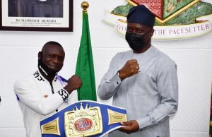 Makinde Plays Host To Nigeria’s Latest Boxing Champion, Ridwan Scorpion …Oyo State Governor, Engr Seyi Makinde (right) and World Boxing Federation's Super Featherweight Champion, Ridwan Oyekola (Scorpion), during the presentation of his Belt to the Governor…