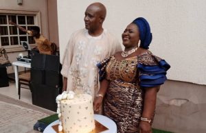 Love In The Air As Mauve-21’s Proprietress, Aibat Muraina Turns 61, Check Images ...birthday 'girl', Alhaja Aibat Adepeju Muraina, with her hubby, Major General Abdullahi Iyanda Muraina (Rtd)...love in the air...