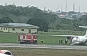 Pandemonium In Lagos Airport As Plane Skids Off Runway ...the scene of the mishap...