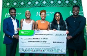 Why We Will Continue To Support The Creative Industry – Heritage Bank L-R: Fela Ibidapo, Divisional Head, Corporate Communications of Heritage Bank Plc; Jasmine Howson-Wright, Winner of “Rita Dominic Acting Challenge;” Chioma Okafor, 1st runner-up; Rita Dominic, Foremost Nigerian Actress/Co-Founder of the Audrey Silva Company and Josh Anowi, 2nd runner-up, during the cheque presentation to the winners of the first “Rita Dominic Acting Challenge,” powered by Heritage Bank…