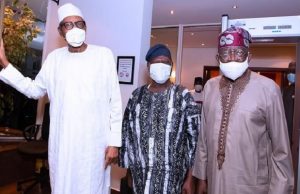 Photo: Buhari, Tinubu, Akande In Crucial Meeting In Abuja L-R: President Muhammadu Buhari, Chief Bisi Akande and Senator Bola Tinubu...on Monday morning...