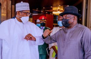 Photos: Buhari, Jonathan Meet Again In Aso Rock President Muhammadu Buhari, left, with Dr Goodluck Jonathan...