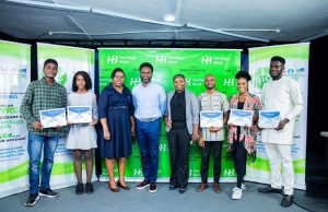 Empowerment For Young Creative Nigerians: Heritage Bank, Silverbird Partner L-R: Certificate recipients of Ynsprye Project- Oluwasegun Ikoya; Deborah Johnson; Ozena Utulu, Head, Brand Management and Sustainability Heritage Bank; Fela Ibidapo, Divisional Head, Corporate Communications; Uchenna Mike Olisa, Head Product Development, Heritage Bank; other recipients- Derrick Ugwuegbu; Ayomide Soloja and Abayomi Bello, during the graduation and Certificate presentation to the 1st batch of Project Ynspyre graduates, as the bank partners Silverbird Group in Lagos…