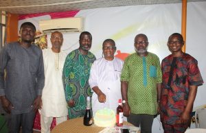 Photo: Muyiwa Ige Joins Online Publishers To Celebrate Agboola, Parrot Publisher @ 56 ...SWEGOP members with Arc Muyiwa Ige, third from left..at the event...