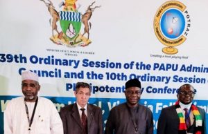 Nigeria Elected Vice Chairman, African Postal Union’s 10th Session L-R: Secretary General of the Pan-African Postal Union, Younous Djibrine, Representative of Algeria and Algerian Ambassador to Zimbabwe, Mr. M. Nacodine; Nigeria’s Postmaster General, Dr. Ismail Adebayo Adewusi and the new Chairperson of PAPU and Minister of ICT, Postal and Courier Services in Zimbabwe, Dr. Jenfan Muswere after emerging as the new officers of PAPU in Victoria Falls, Zimbabwe at the weekend…