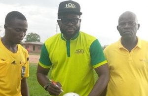HOG Cup: Giwa Calls For More Support For Grassroots Football Arc Hassan Giwa, middle, with others at the soccer event...