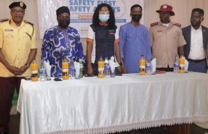 Defensive Campaign: Road Safety, LASTMA Laud JCI Ikeja L - R: - General Manager, Lagos State Transport Management Authority, Oduyoye Olajide; MET Director, Defensive Driving, JCIN Amb. Oladipo Okeniyi; Local Organisation President, Tricia Inalu; Life Agency Representative, Leadway Assurance, Adedugbagbe Damilola; Unit Head of Special Marshals, FRSC Ojota Unit Command, RC Ande Apollo and Clininal Psychologist, Nigerian Association of Clinical Psychologists, Seun Ogunla at the Defensive Driving Campaign program for members of National Union of Road and Transport Workers in Ikeja