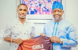 Ighalo Unveiled As National Principal’s Cup Ambassador By FG ...Odion Ighalo, left, with Chief Sunday Dare...