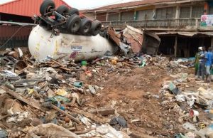 How Several Lives Were Lost After Gas Truck Lost Control In Ibadan On Sunday, See Images ...the ill-fated gas truck after crushing several people on Sunday morning in Ibadan...