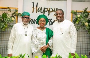 Prominent Bizman, Akinyele Oladeji Takes To Facebook To Celebrate Akeredolu @65 L-R: Governor Oluwarotimi Akeredolu, his wife, Betty and Chief Akinyele Oladeji...