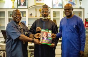 NFF Here With Colourful Quarterly Magazine Sir Gboyega Okegbenro, left, with others...