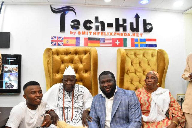 R-L: Chief Operating Officer, Tech Hub, Emeka Smith, Olubadan of Ibadan, Oba Saliu Adetunji, Chairman, Titan Rice, Gbenga Eyiolawi and Olori Rasheedat Adetunji at the Unveiling ceremony…