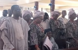Photos: Faces At The Burial Of Tech-U VC’s Father-In-Law In Ibadan ...Professor Ayobami Salami, left, with his wife and others at the Church service...