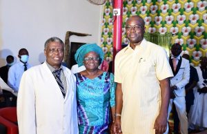 Photos: When Makinde Joined Others At Christ Revival Miracle Church’s Thanksgiving …Oyo State Governor, Engr Seyi Makinde (right); Founder, Christ Revival Miracle Church, Molete, Ibadan, Rev Peter Owa (left) and his wife, Rev (Mrs) Christiana Owa…at the event…