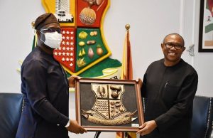 Photos: When Makinde Hosted Peter Obi, Board Of Dominican University ...Oyo's Gov 'Seyi Makinde, left, with Mr Peter Obi...during the visit...