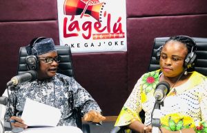 My Happiest Day Was When I Entertained Guests At Mama HID Awolowo’s Burial – JokeGold, Lead Vocalist, Oyo State Police Command Musical Band ...Joke Gold, right, with Olayinka Agboola...during the Radio Show...