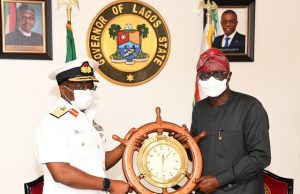 Internal/External Security: Sanwo-Olu Tasks Nigerian Navy, Others Chief of Naval Staff, Vice-Admiral Awwal Zubairu Gambo, left, with Governor Sanwo-Olu...