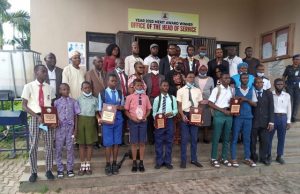 Makinde’s Govt Honours Eight Students, After Mathematical Science Competition ...Oyo SSG, Mrs Olubamiwo Adeosun, in a group picture with the students...
