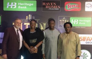 Entrepreneurship: N15m Support To Be Given Out By Heritage Bank, Next Titan R-L: Dike Dimiri, the Divisional Head, Product Management & Inclusive Banking, Heritage Bank; Mide Akinlaja, Executive Producer, The Next Titan; Kemi Areola, Special Assistant, Youth, ICT & Corporate Relations to Minister of Youth and Sports Development and Chris Parkes, judges of The Next Titan, during the Premier of The Next Tian in collaboration with Heritage Bank as Lead Sponsor, held in Lagos…