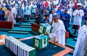 When 2022 Budget Was Delivered To Nigeria’s National Assembly By Buhari ...President Muhammadu Buhari...inside the Senate's Chambers...on Thursday...