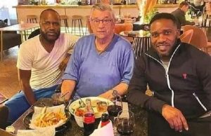 Day Jay Jay Okocha, Brother Reunited With Westerhof In London L-R: Emma Okocha, Clemens Westerhof and Austin Jay Jay Okocha...having dinner together...