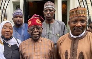 Tinubu To Visiting Northern Lawmakers: My Health Is Sound, I’m Just Undergoing Therapy Senator Bola Tinubu, middle, with his visitors in London...
