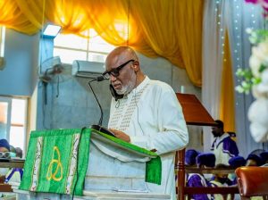 Ondo's Governor Oluwarotimi Akeredolu...delivering his goodwill message at the event...