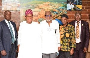 Yoruba World Center Initiative In UI Thrills Akeredolu Ondo's Governor Oluwarotimi Akeredolu, middle with Alao Adedayo and his team...