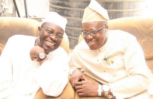 Emergence As PDP’s Deputy National Chairman: Oyo SUBEB Boss Visits Arapaja ...Ambassador Taofeek Oladejo Arapaja, left, with his guest, Dr Nureni Adeniran...