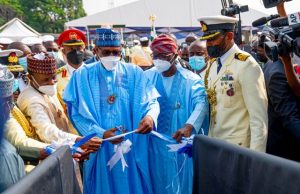 Photos: When Buhari Commissioned Made-In-Nigeria Vessel At Nigerian Naval Dockyard ...President Muhammadu Buhari...commissioning the vessel...
