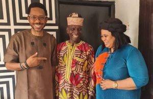 PERA 2021: Organisers Confirm Plans To Honour Papa Lolo With Lifetime Award L-R: Rotimi Alariwo, Papa Lolo and Mrs Evelyn Farounbi...