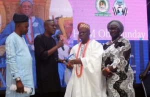 UNESCO, Oyo FIBAN Hold World Radio Day Lecture, Awards, See Images L-R: Comrade Seun Awodele, Basorun Adegboyega Lawal, Oba Sunday Oyediran, the Onpetu of Ijero Kingdom and his Olori...at the event...