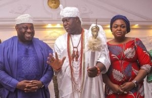 PDP Presidential Primary Ticket: Dele Momodu, Wife Visit Ooni The Ooni of Ife, Oba Adeyeye Ogunwusi, middle, with the Momodus...