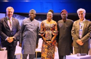 Photo: Fayemi, Sanwo-Olu Join Others At COVID-19 Summit In Abuja L-R: CEO, GAVI, Dr. Seth Berkley; Ekiti State Governor, Dr. Kayode Fayemi; W.H.O Special Envoy (Access to COVID-19 Tools Accelerator), Dr. Ayoade Alakija; Lagos State Governor, Mr. Babajide Sanwo-Olu and World Bank Global Director, Health Nutrition and Population, Dr. Juan Pablo Uribe, during a high-level summit with the theme: Ports To Arms: Africa Responds To Covid-19 – Equity, Delivery and Manufacturing, held at the Transcorp Hilton Hotel, Abuja, on Wednesday...