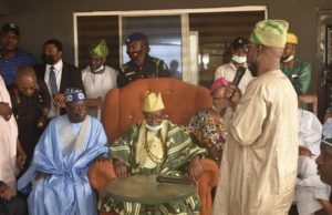 Photos: Faces At Lekan Balogun’s Home When Tinubu Visited On Sunday ...Senator Bola Tinubu, left, with Olubadan-elect, Lekan Balogun while Senator Kola Balogun delivers a speech...