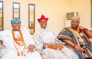 Photo: See Image Recorded When Makinde Played Host To The Ooni, Orangun Of Oke Ila L-R: Oba Adeyeye Ogunwusi, Engineer 'Seyi Makinde and Oba Adedokun Abolarin...