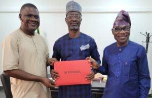 Photo: Tokunbo Modupe Picks PDP Senatorial Nomination Form Akogun Adetokunbo Modupe, middle, displays his form...