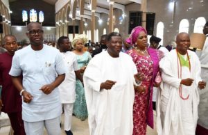 Makinde Joins Other Prominent Indigenes Of Ibadan To Kickstart Cultural Week From left, Oyo State Governor, Seyi Makinde; President General, Central Council of Ibadan Indigenes (CCII), Prince Oluyemisi Adeaga; his wife, Oluwayemisi and Chairman, Ibadan Week Planning Committee, Chief Gafar Balogun during a Church service marking the beginning of Ibadan Cultural Festival held at St Peters Cathedral, Aremo, Ibadan…