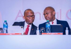 Group Managing DirectorCEO Mr Kennedy Uzoka and Group Chairman Mr Tony Elumelu CON at the 60th Annual General Meeting of the Bank held in Abuja