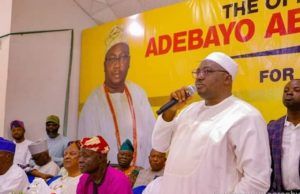 Oyo APC Guber Ticket: All You Need To Know About Bayo Adelabu’s Official Declaration Chief Bayo Adelabu...at the event delivering his speech...
