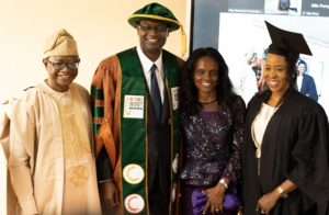 L-R: Professor Ayobami Salami, Professor Adesola Ajayi, his wife and the Registrar at Tech-U, Mrs Olayinka Balogun...