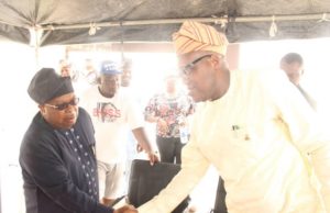 Bid For Senatorial Seat: Oyo SUBEB Boss Collapses Political Structure To Support Tegbe Nureni Aderemi Adeniran, right, with Mogaji Olasunkanmi Tegbe...at the event...