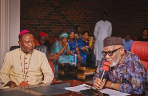 Owo Church Massacre: Akeredolu Says Death Toll Now 40, Makes Promises On Burial ...Governor Oluwarotimi Akeredolu, right, with Most Reverend Leke Abegunrin...on Wednesday in Akure...