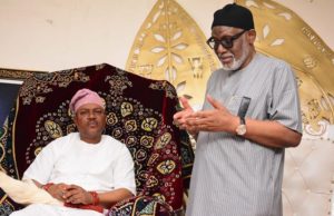 Owo Massacre: Akeredolu Pays Condolence Visit To Olowo, Vows To Catch Perpetrators Arakunrin Oluwarotimi Akeredolu, the Ondo State Governor, right, with the Olowo of Owo, Oba (Dr) Ajibade Gbadegesin Ogunoye III...on Sunday...