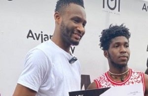 How Youngsters Were Rewarded By Mikel Obi At Back2Base Talent Hunt …John Obi Mikel, left, with one of the winners…