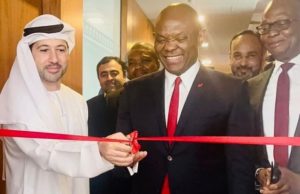 When Elumelu Led UBA Group To Dubai To Launch New Branch Tony Elumelu, middle, with others at the event in Dubai...